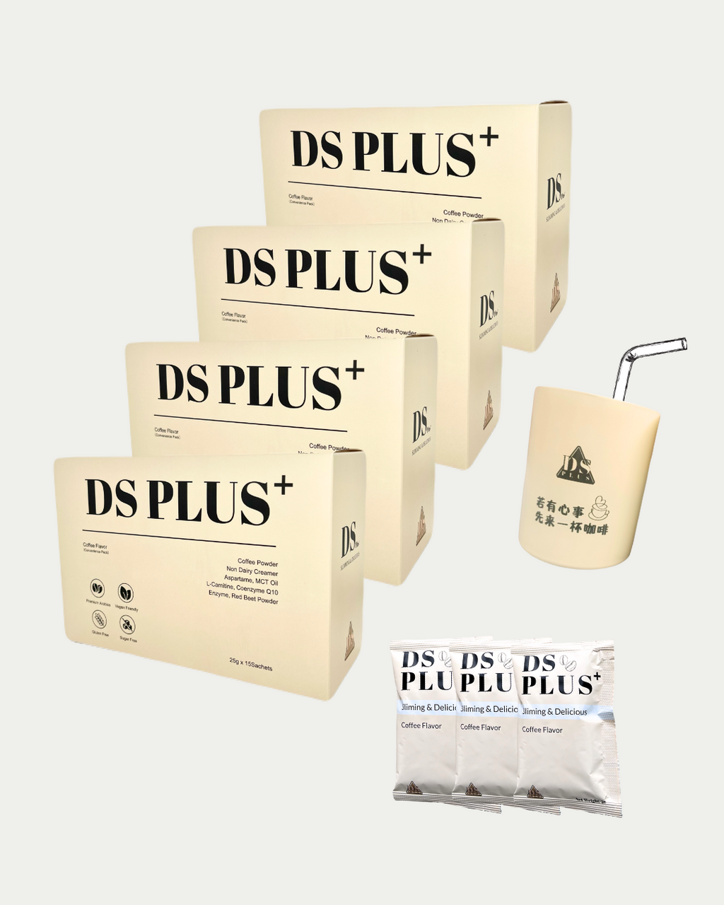 【限时加购】DSplus+Coffee 配套C - （4盒+3包+保温杯）